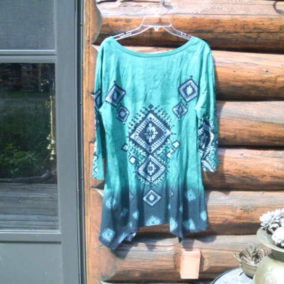 NWT Boho Geo Aztec Native Sequins Asymmetrical Tunic Size L - Picture 3 of 3